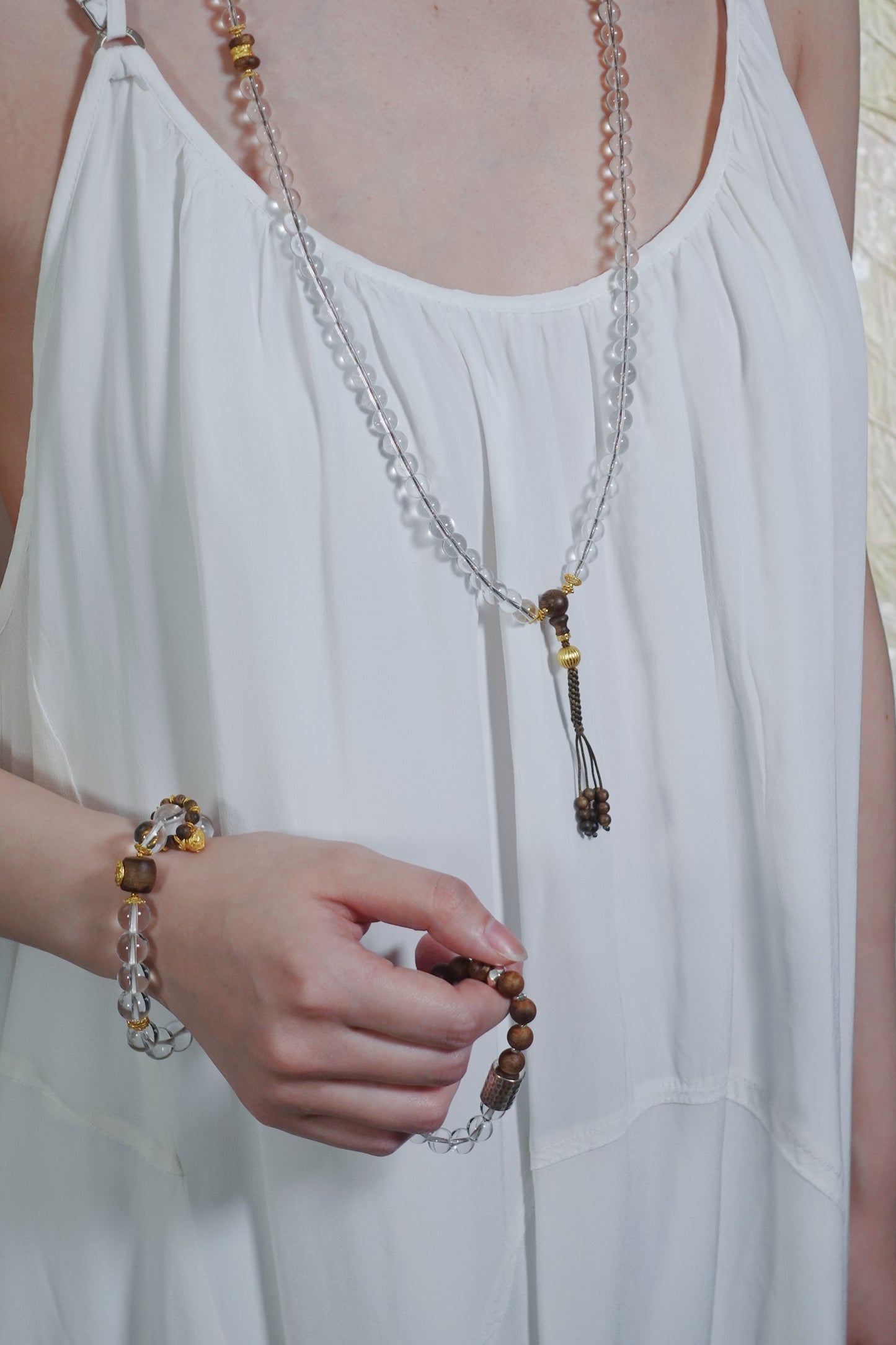 Clear Quartz & Agarwood Necklace