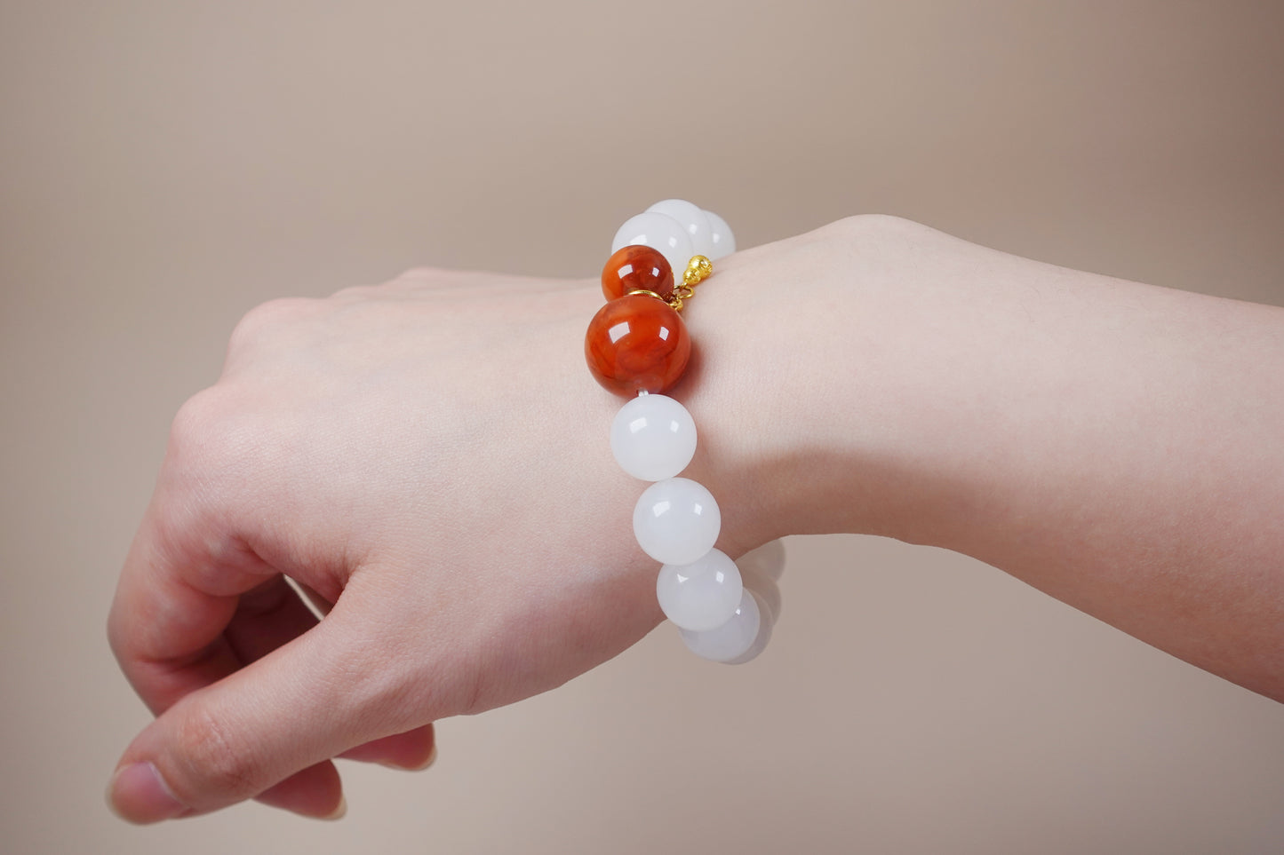White Jade & Red Agate Bracelet