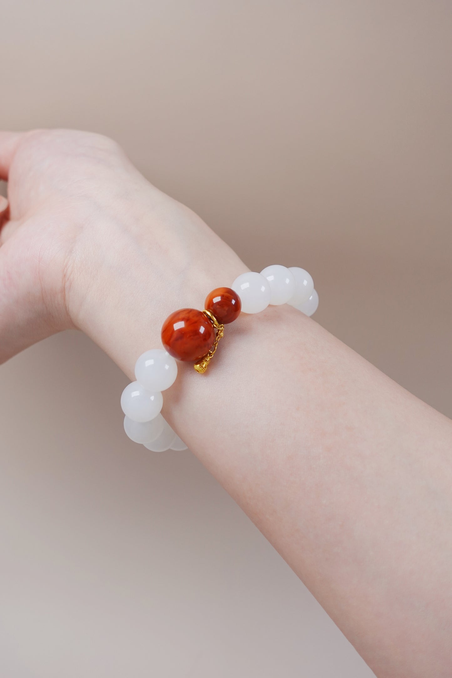 White Jade & Red Agate Bracelet