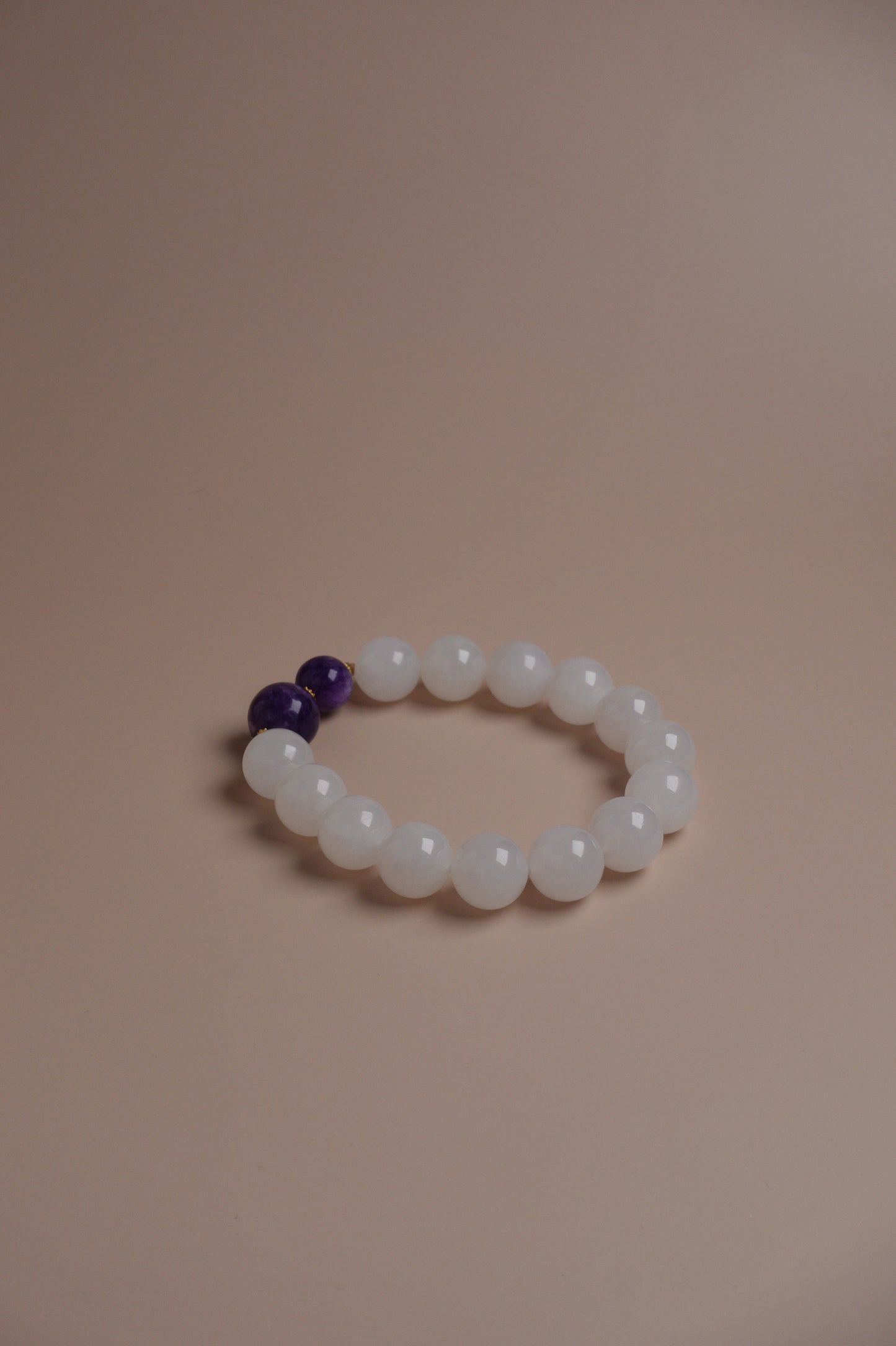 Moon & Mulberry Bracelet – White Jade and Purple Charolite with 18k Gold