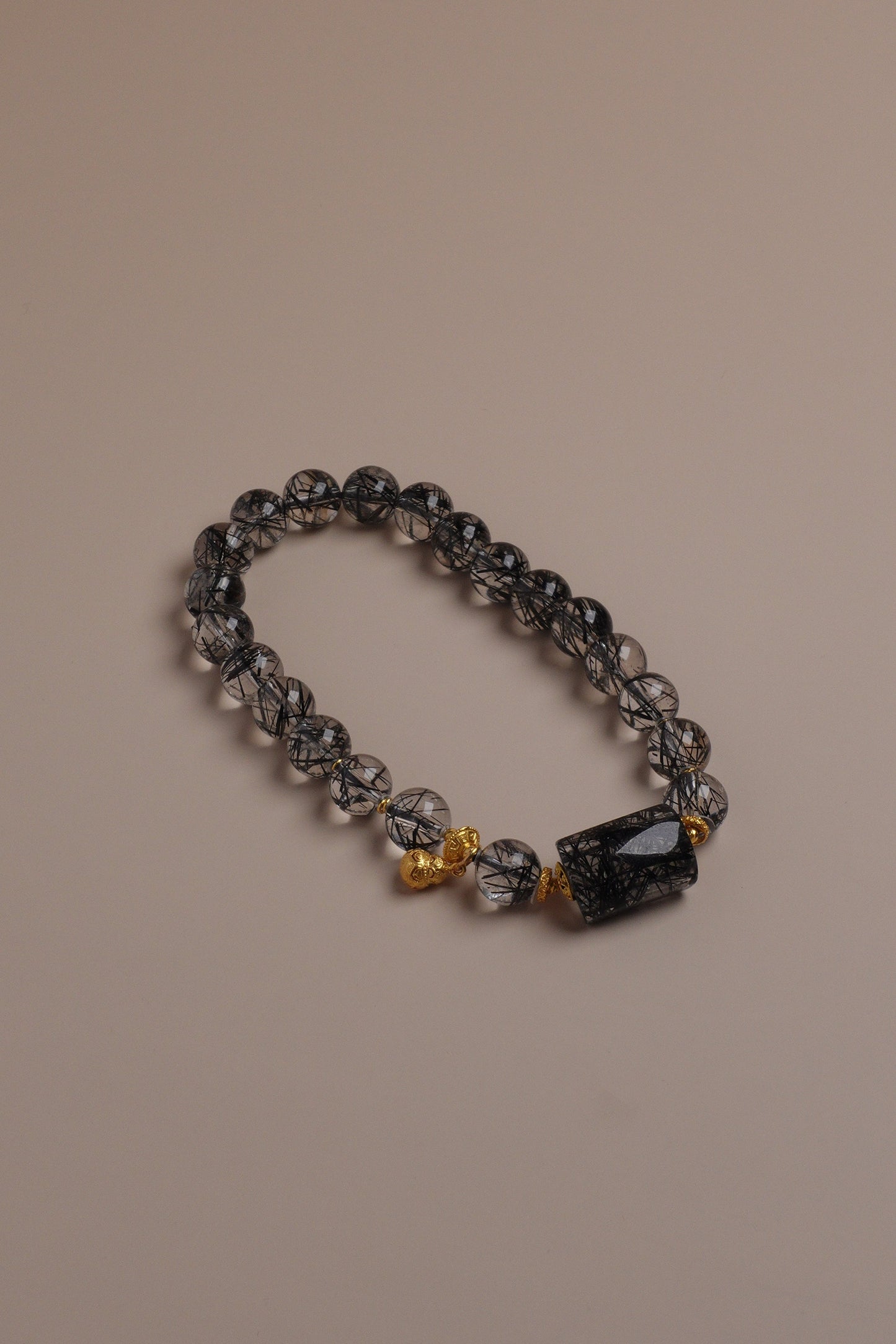 Shadow Lines Bracelet black rutilated quartz 7mm with 18K gold accents