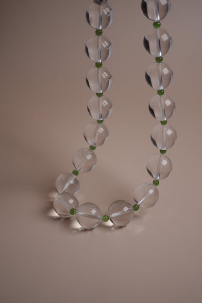 Between Dust handmade necklace with clear quartz and chrome diopside