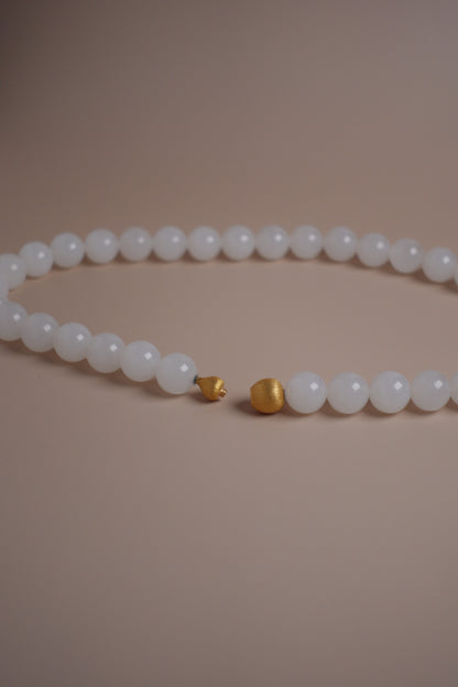 Snowdrop Gourd — White Jade Necklace with Solid 18k Gold