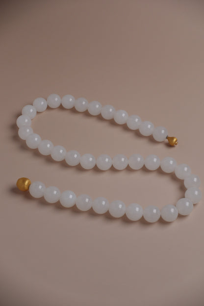 Snowdrop Gourd — White Jade Necklace with Solid 18k Gold