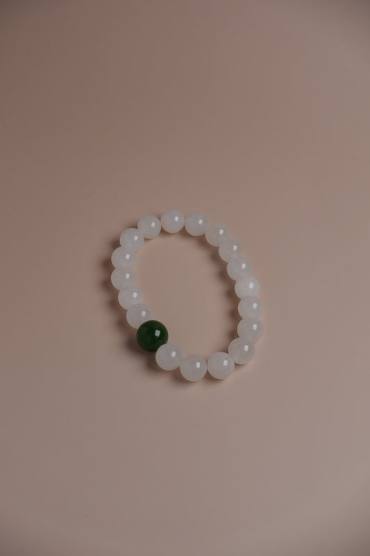 Emerald Mist Bracelet – Hetian White Jade with Green Jade