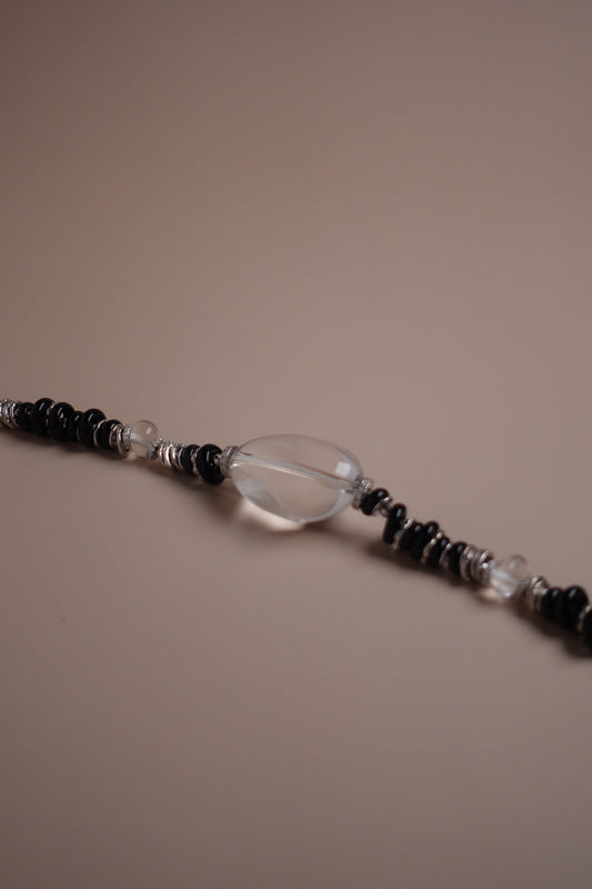Night Lake Bracelet – Clear Quartz & Obsidian