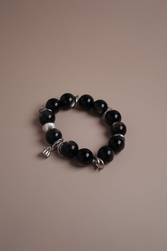 Midnight Echo Bracelet – Silver Sheen Obsidian