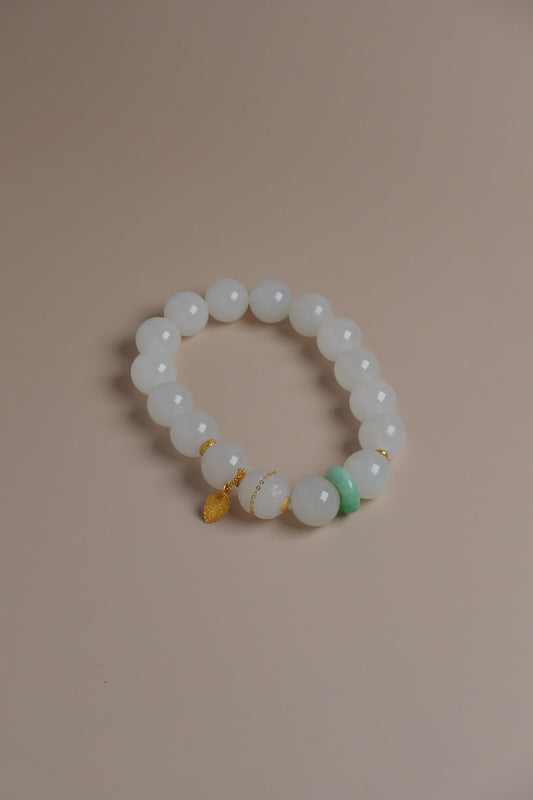 Soft Glow Bracelet – Hetian White Jade & Green Jadeite 18K Gold