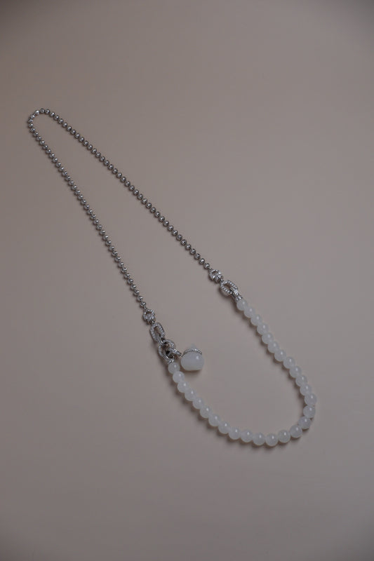 Silver Loop Daylight Necklace – Hetian White Jade & Chain