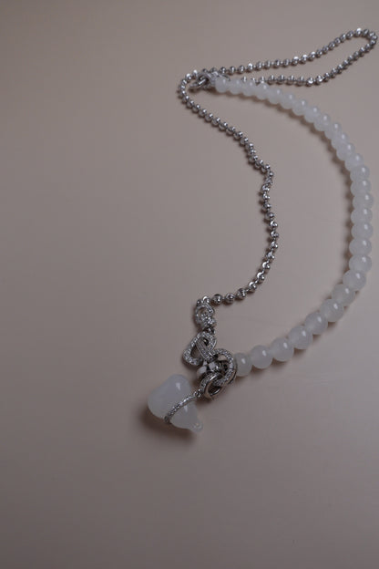Silver Loop Daylight Necklace – Hetian White Jade & Chain