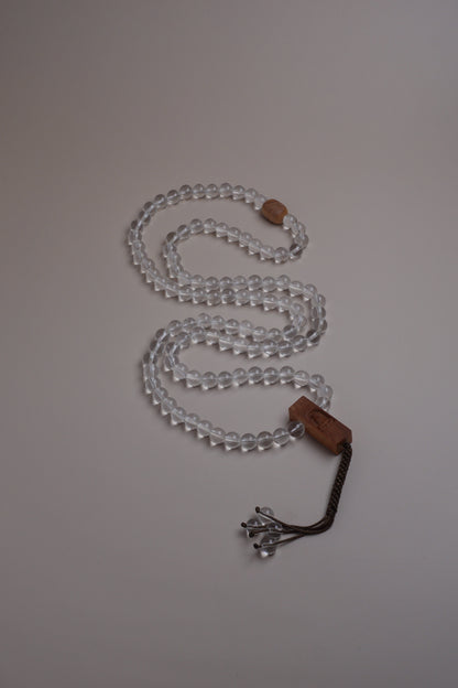 Quiet Mind Mala Necklace – Clear Quartz & Sandalwood 108 Beads