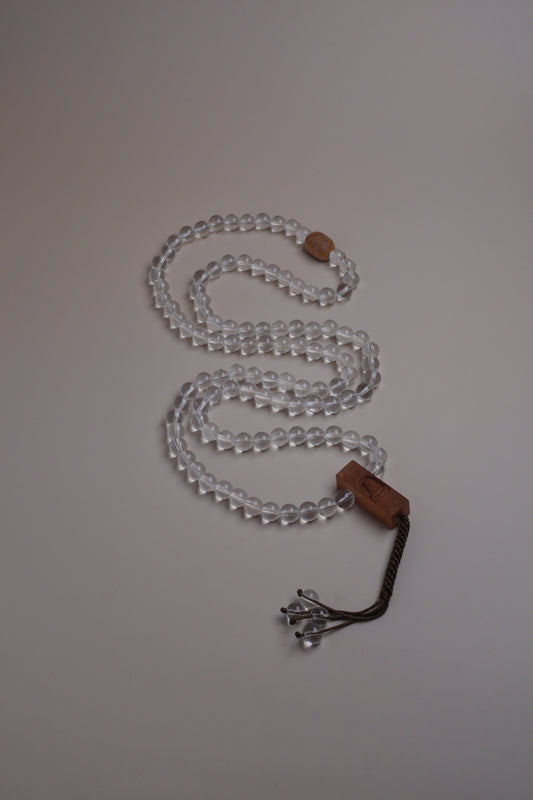 Quiet Mind Mala Necklace – Clear Quartz & Sandalwood 108 Beads