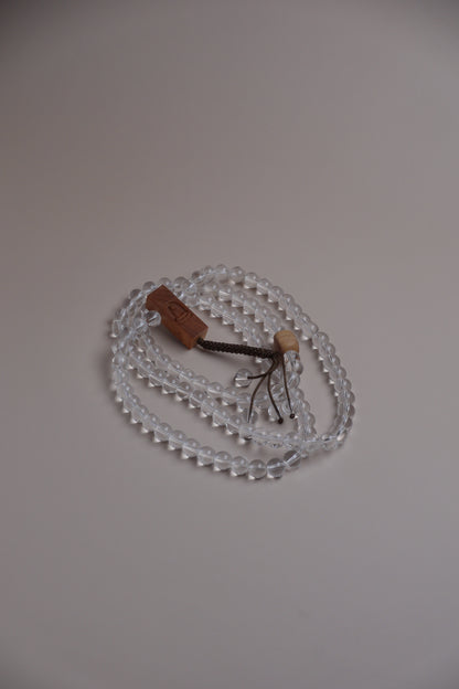 Quiet Mind Mala Necklace – Clear Quartz & Sandalwood 108 Beads