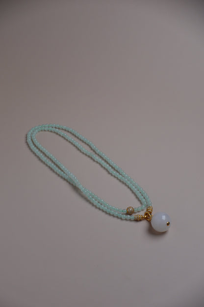 Mistlight Pearl Necklace – Hetian White Jade & Icy Jadeite