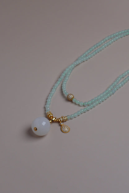 Mistlight Pearl Necklace – Hetian White Jade & Icy Jadeite