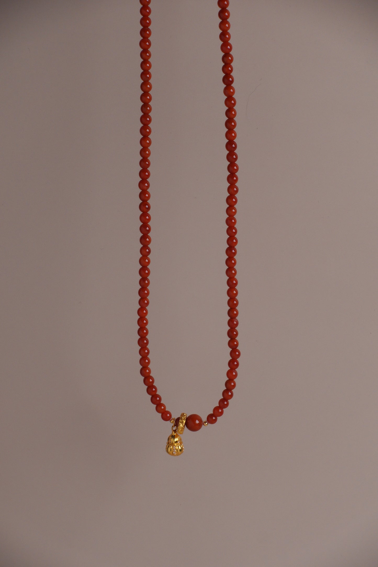 Ember Blessing Necklace – Nanhong Flame Beads & 18K Gold Gourd