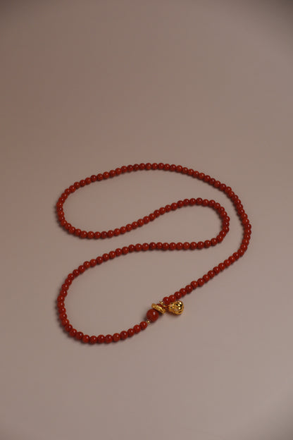 Ember Blessing Necklace – Nanhong Flame Beads & 18K Gold Gourd