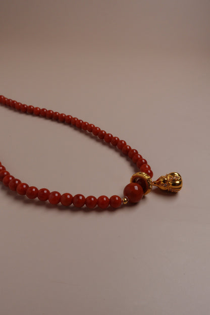Ember Blessing Necklace – Nanhong Flame Beads & 18K Gold Gourd