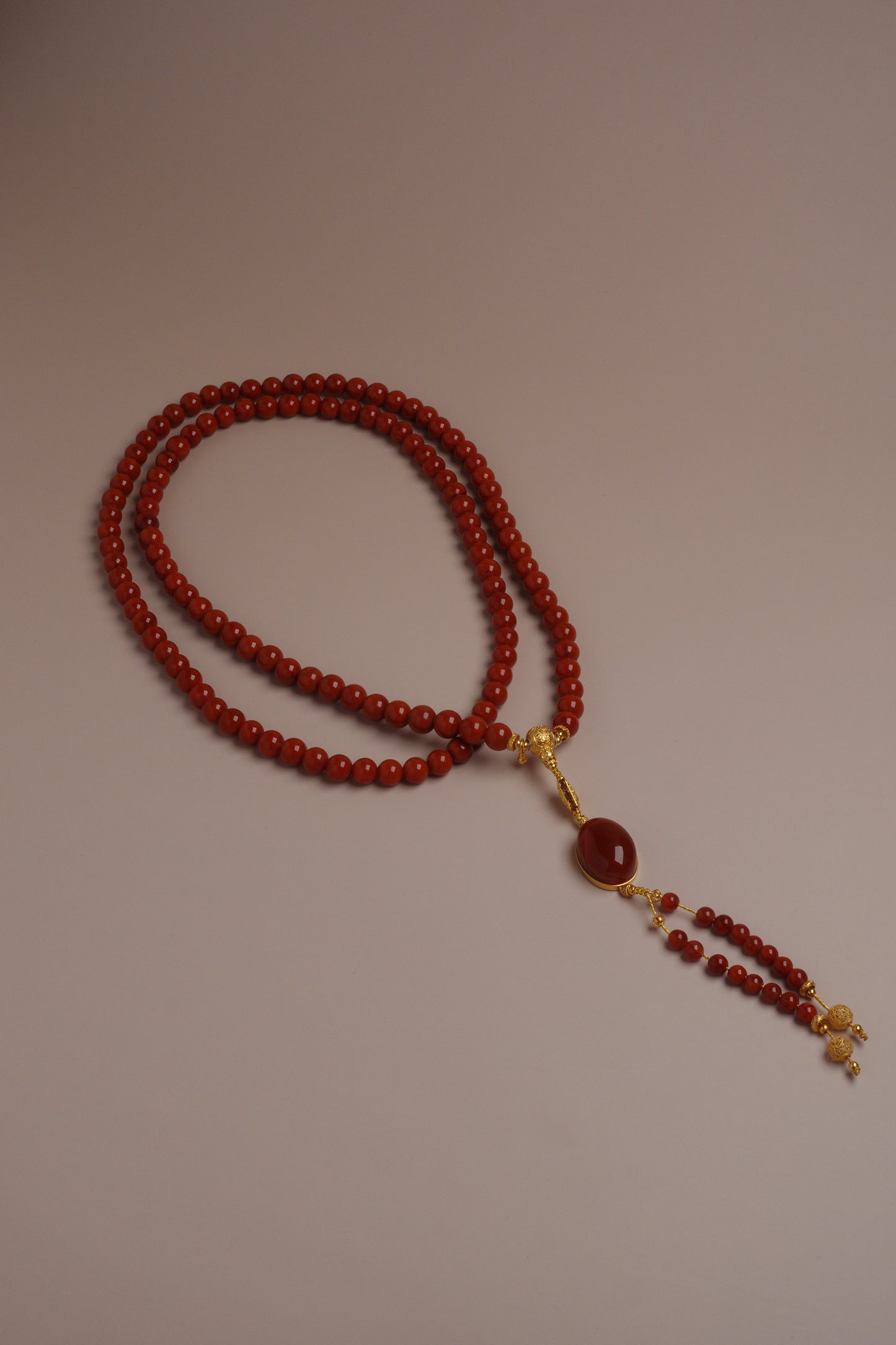 Burning Ember Tassel Necklace – Nanhong Red Agate & 18K Gold
