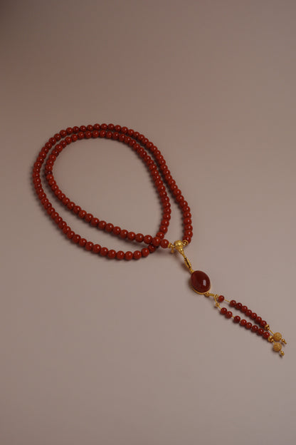 Burning Ember Tassel Necklace – Nanhong Red Agate & 18K Gold