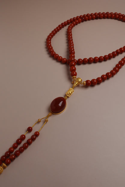 Burning Ember Tassel Necklace – Nanhong Red Agate & 18K Gold