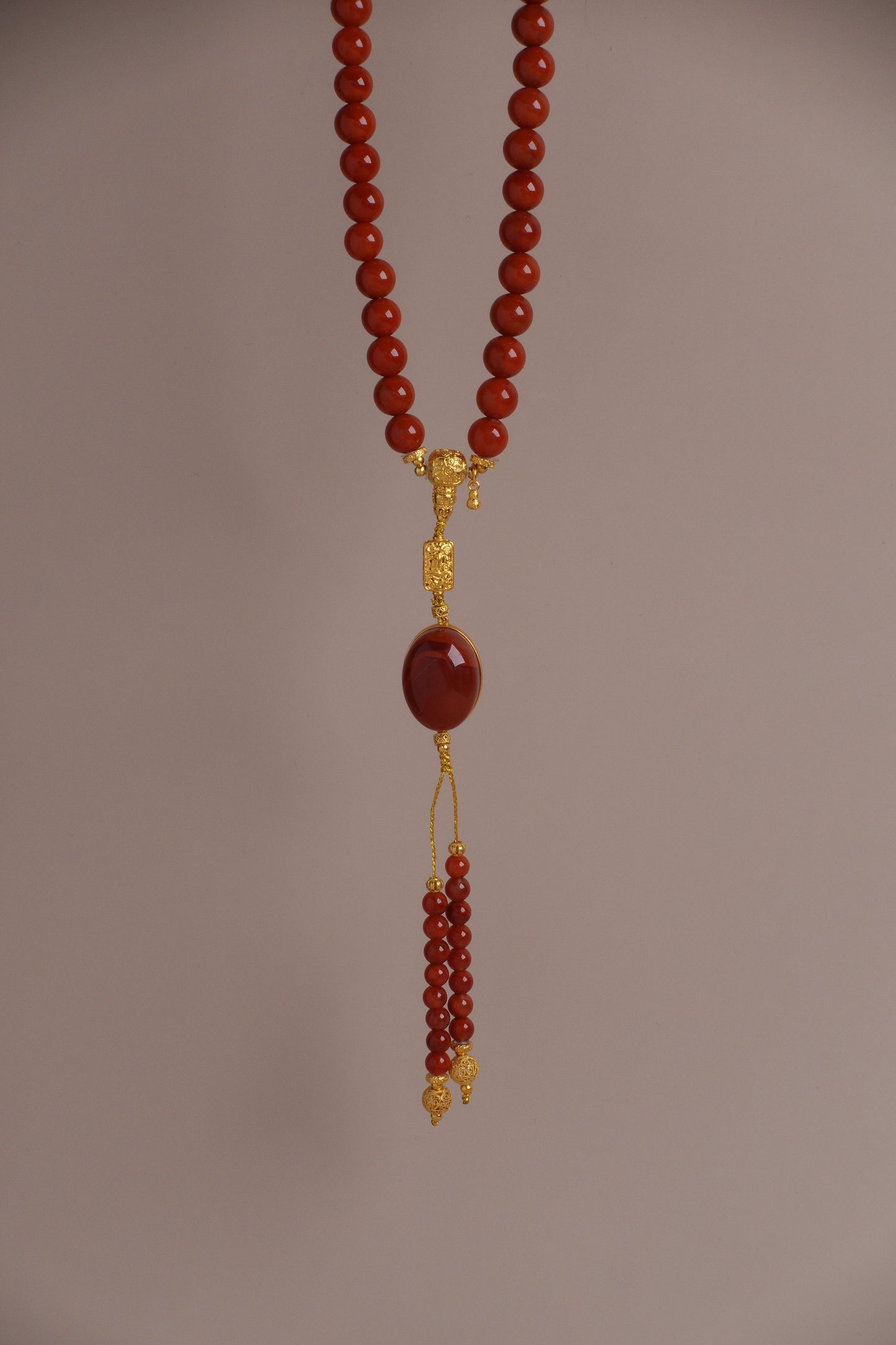 Burning Ember Tassel Necklace – Nanhong Red Agate & 18K Gold