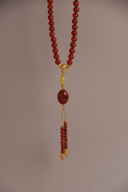 Burning Ember Tassel Necklace – Nanhong Red Agate & 18K Gold
