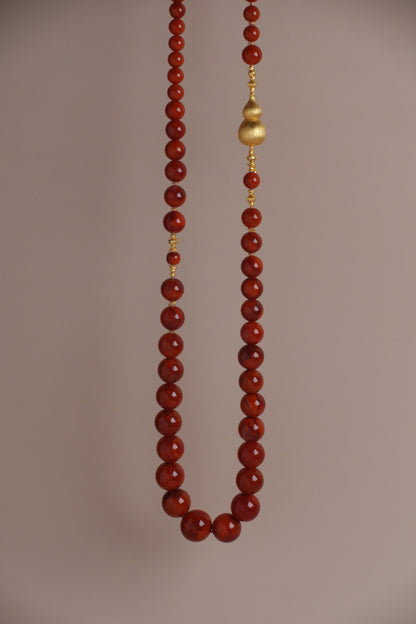 Pilgrim Tower Necklace – Nanhong Flame Agate & 18K Gold Gourd