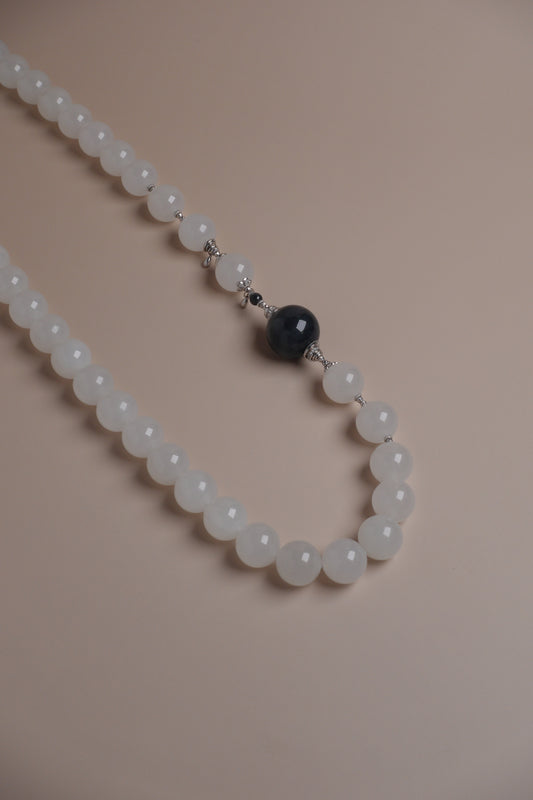 Ink Moon Necklace – White Nephrite & 18K White Gold