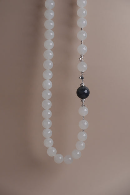 Ink Moon Necklace – White Nephrite & 18K White Gold