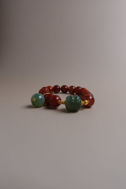 Twin Lotus Bracelet – Nanhong Flame Agate & 18K Gold