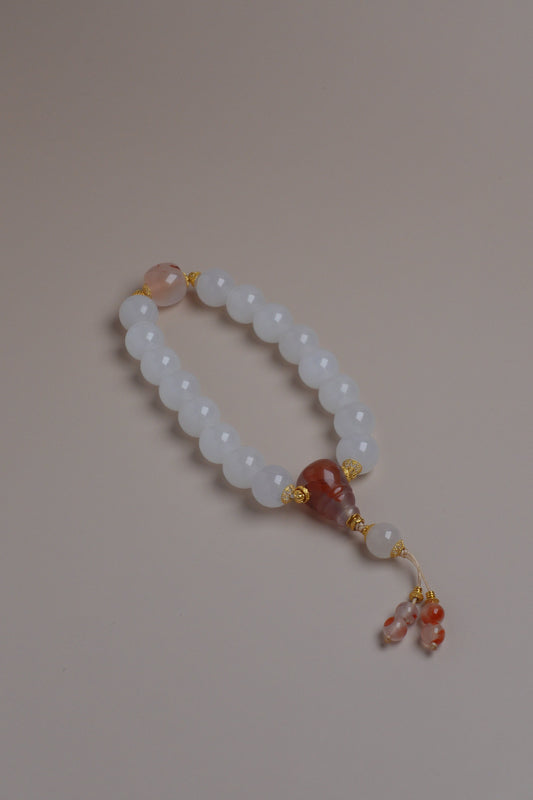 High-grade Nanhong red and Hetian white jade 9mm bracelet with 18K gold accents