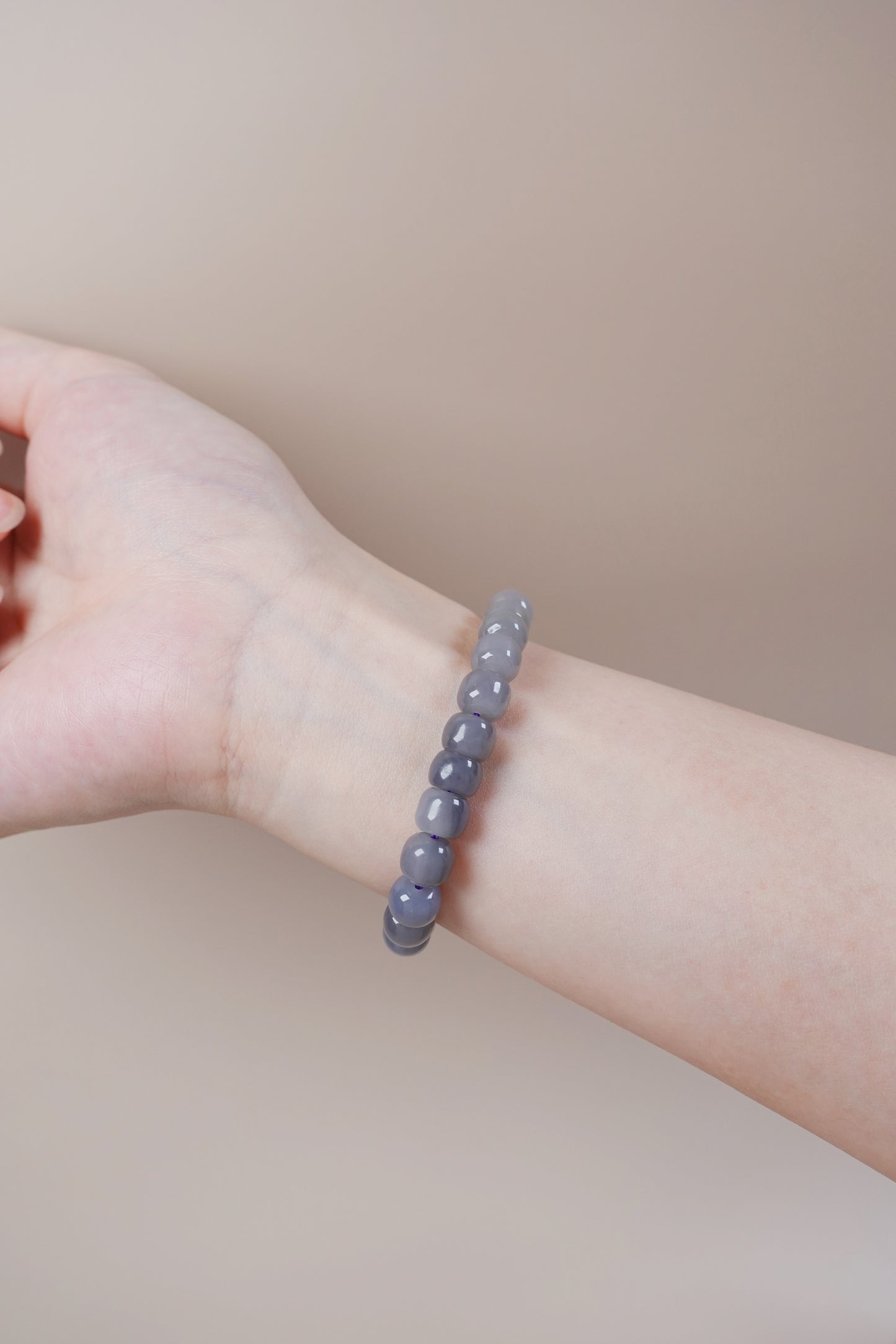 Smoky purple Hetian jade bracelet with 8mm round beads, Crown Chakra and Five Elements balance