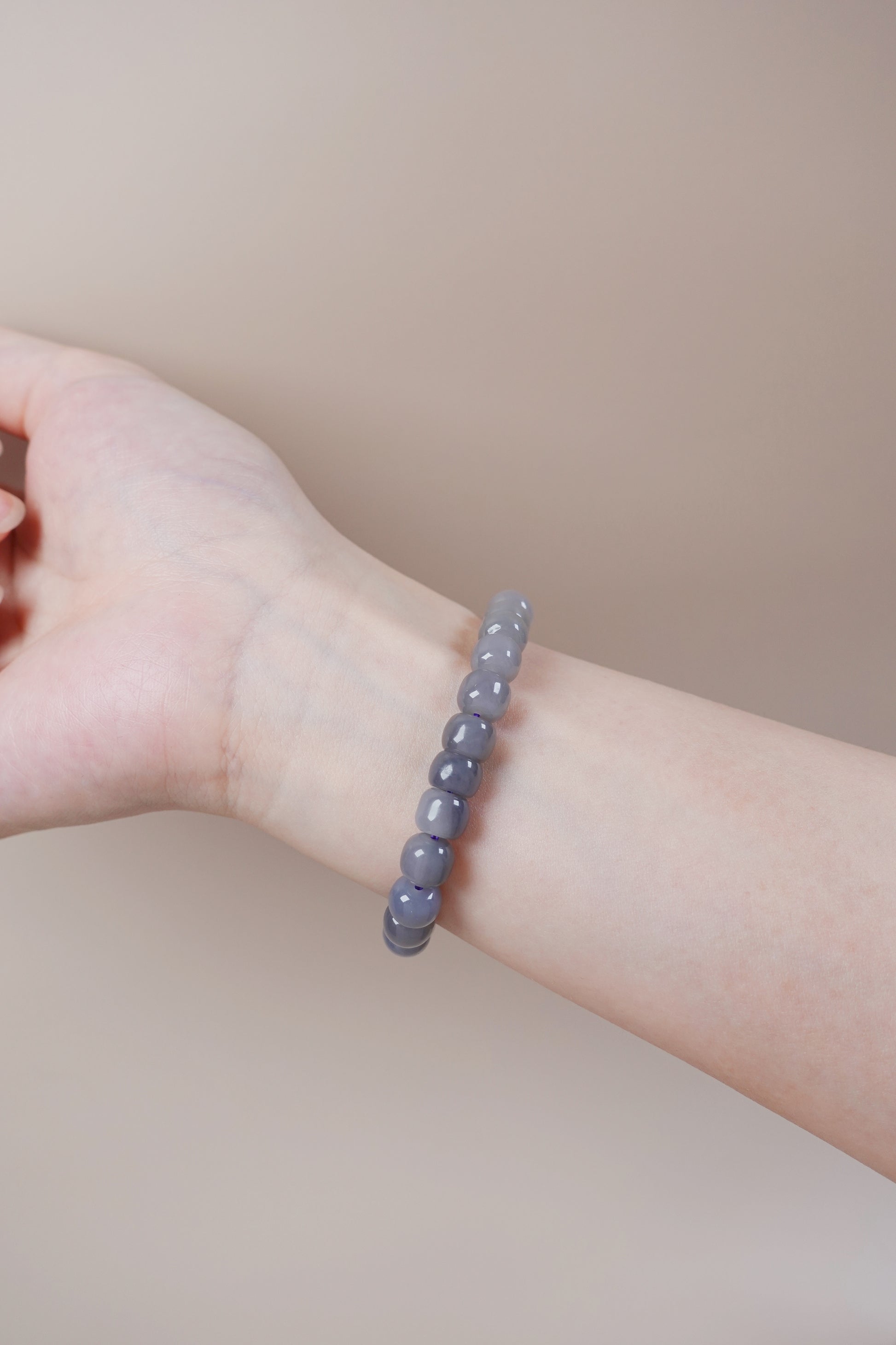 Smoky purple Hetian jade bracelet with 8mm round beads, Crown Chakra and Five Elements balance