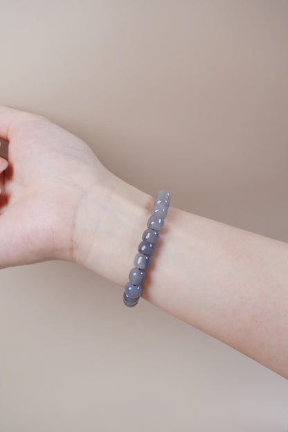 Smoky purple Hetian jade bracelet with 8mm round beads, Crown Chakra and Five Elements balance